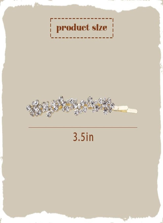 Kefley Rhinestone Hair Clips Bobby Pins for Women Small Thin Crystal Hairpins Barrettes Glitter Gold Metal Pins Side Clips Barrette Bridesmaid Bridal Wedding Prom Accessories 2 PCS - Image 2